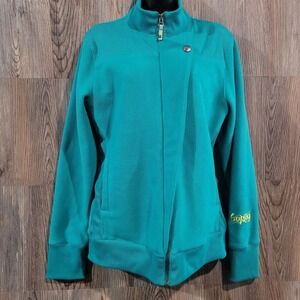 Burton Fleece Jacket Sz L Blue-Green Full Zip Y2K Snowboard Mock Neck Embroidery